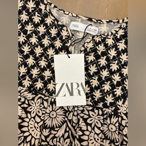 Girls Zara Black and Cream Patterned Dress Size 9 - Picture 4 of 6